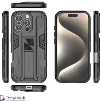 Šarvuotas dėklas su kojele - juodas (Apple Iphone 16 Pro) Šarvuotas dėklas su kojele - juodas (Apple Iphone 16 Pro)